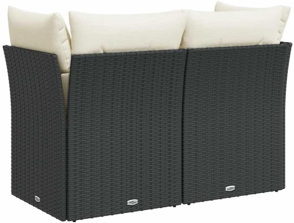 Dvivietė sodo sofa su pagalvėlėmis, juodos spalvos, poliratanas