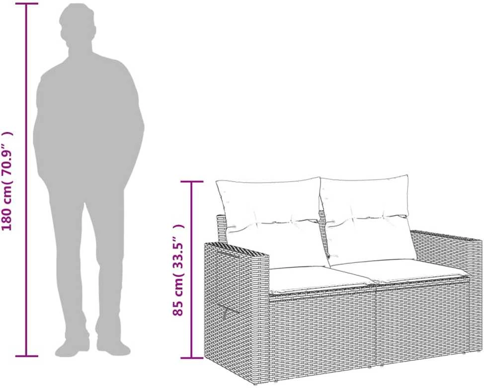 Dvivietė sodo sofa su pagalvėlėmis, juodos spalvos, poliratanas