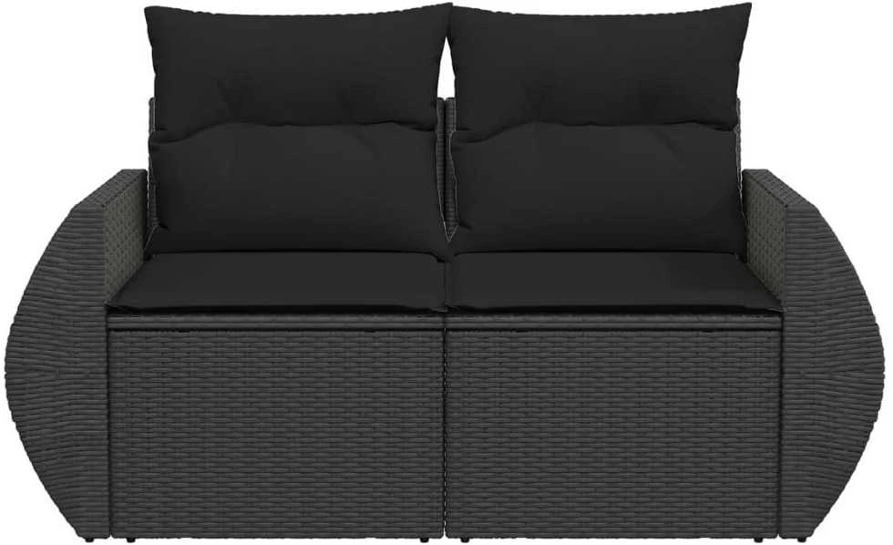 Dvivietė sodo sofa su pagalvėlėmis, juodos spalvos, poliratanas