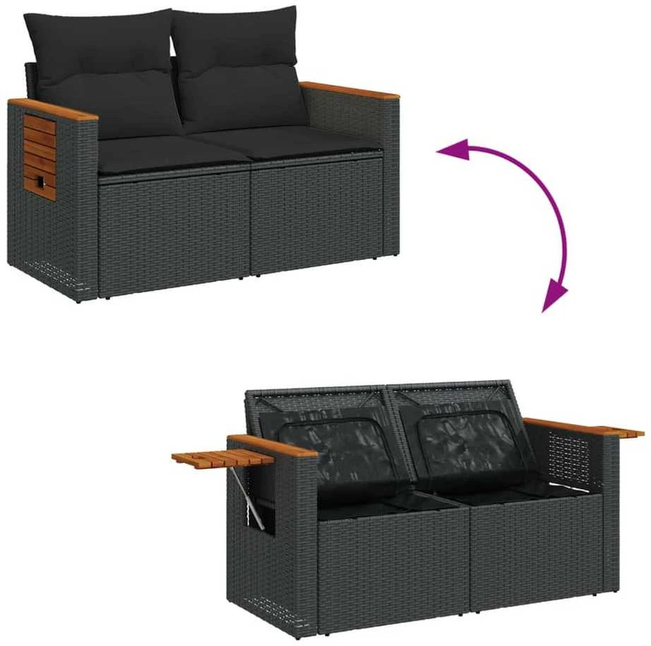 Dvivietė sodo sofa su pagalvėlėmis, juodos spalvos, poliratanas