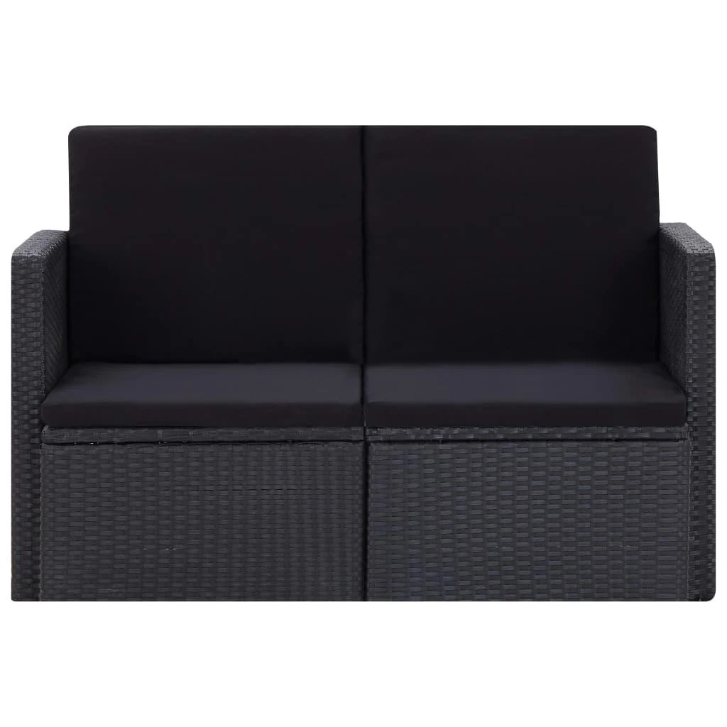 Dvivietė sodo sofa su pagalvėlėmis, juodos spalvos, poliratanas
