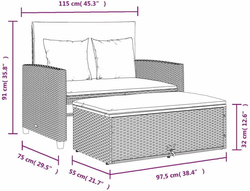 Dvivietė sodo sofa su pagalvėlėmis, pilkas, poliratanas/akacija