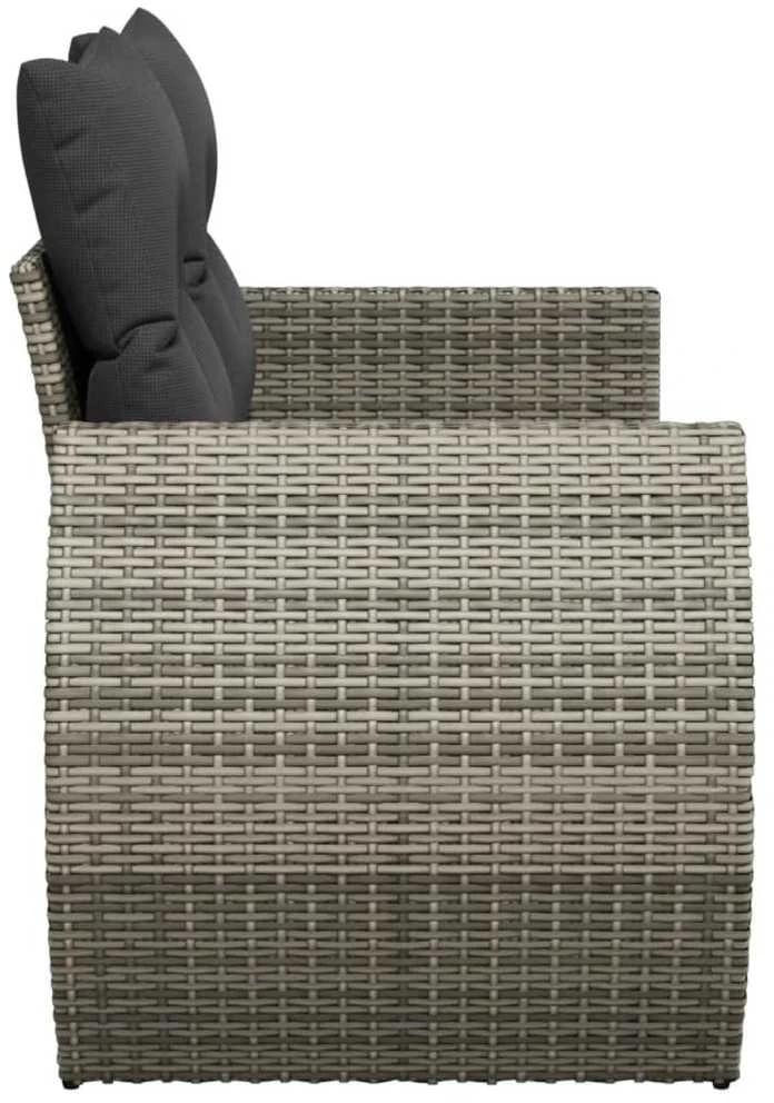 Dvivietė sodo sofa su pagalvėlėmis, pilkos spalvos, poliratanas