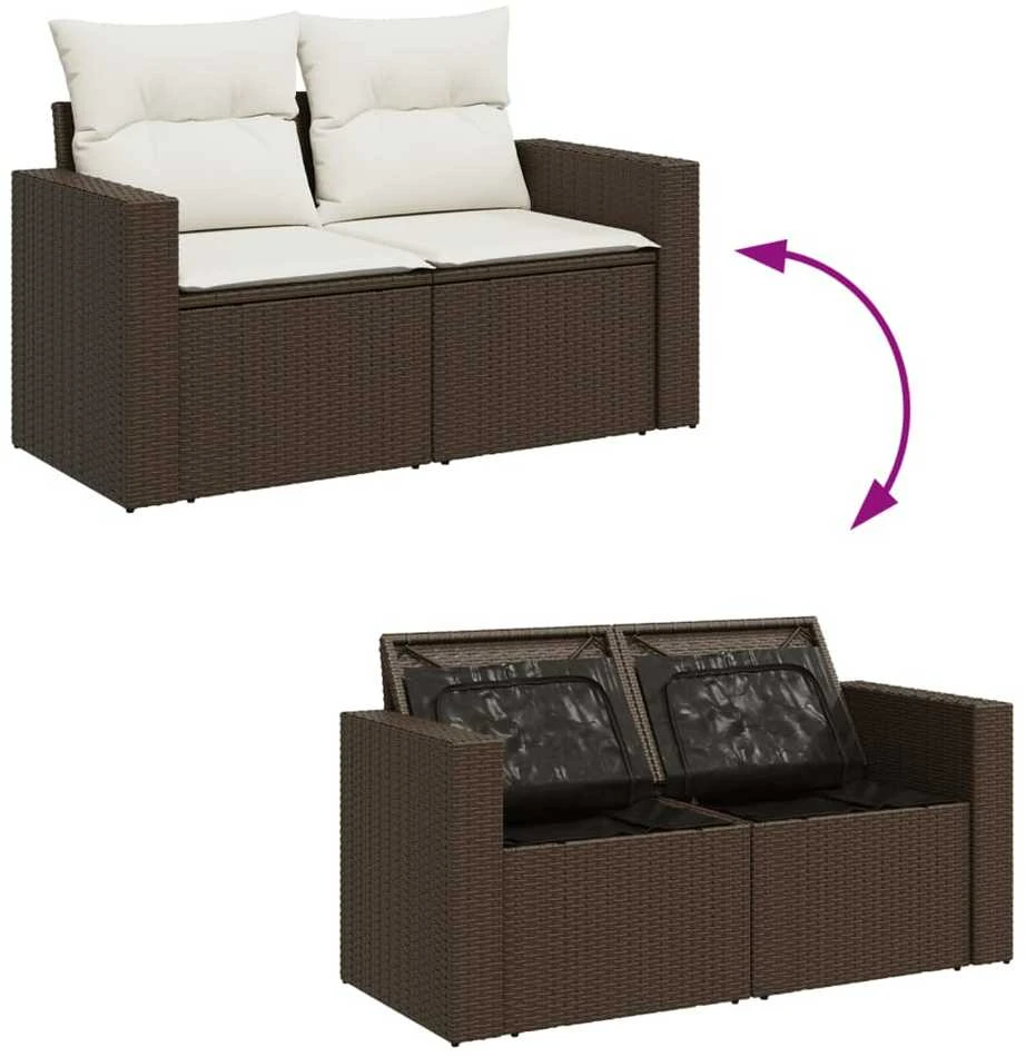 Dvivietė sodo sofa su pagalvėlėmis, rudos spalvos, poliratanas