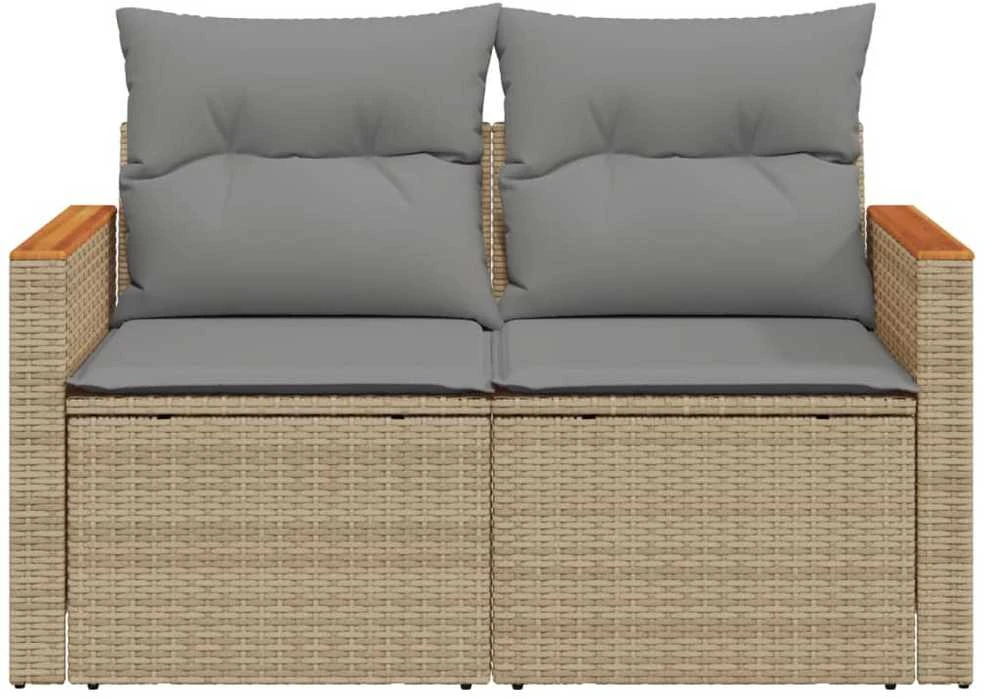 Dvivietė sodo sofa su pagalvėlėmis, smėlio spalvos, poliratanas