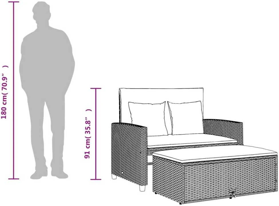 Dvivietė sodo sofa su pagalvėlėmis, smėlio spalvos, poliratanas