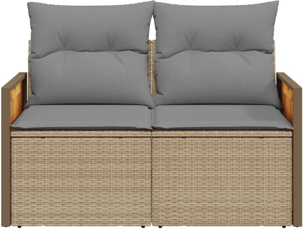 Dvivietė sodo sofa su pagalvėlėmis, smėlio spalvos, poliratanas