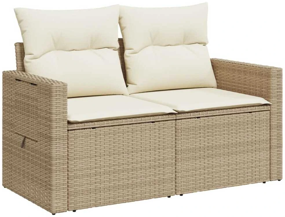 Dvivietė sodo sofa su pagalvėlėmis, smėlio spalvos, poliratanas