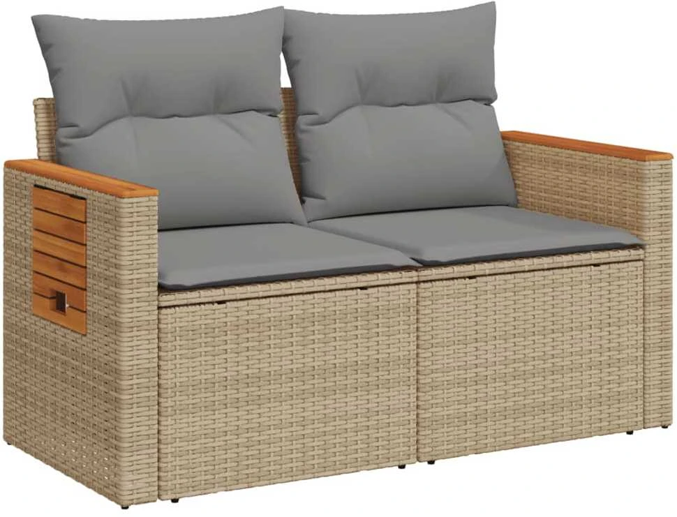 Dvivietė sodo sofa su pagalvėlėmis, smėlio spalvos, poliratanas