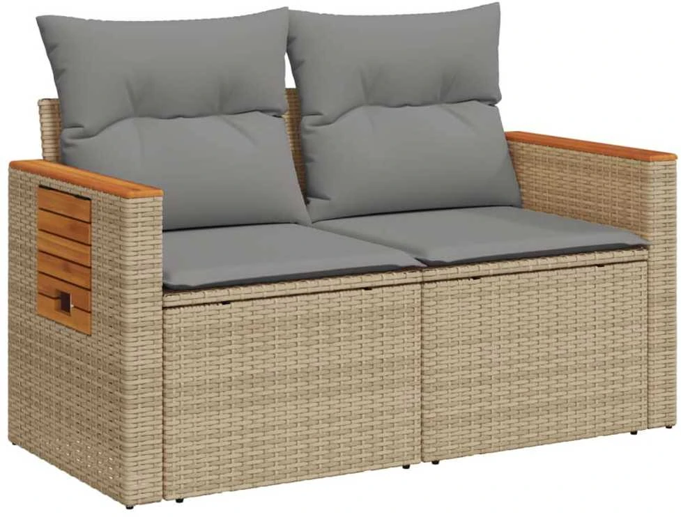 Dvivietė sodo sofa su pagalvėlėmis, smėlio spalvos, poliratanas
