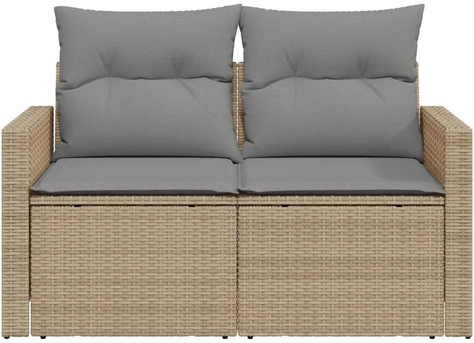 Dvivietė sodo sofa su pagalvėlėmis, smėlio spalvos, poliratanas