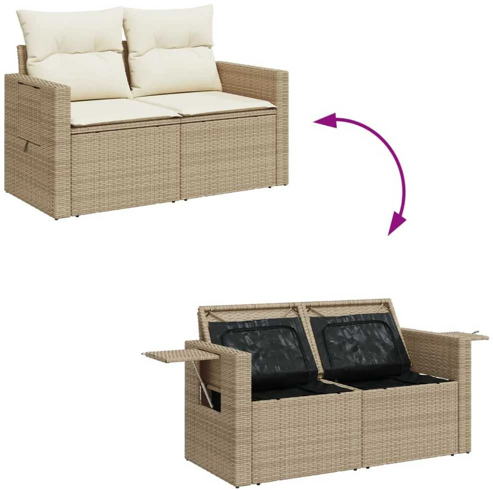 Dvivietė sodo sofa su pagalvėlėmis, smėlio spalvos, poliratanas