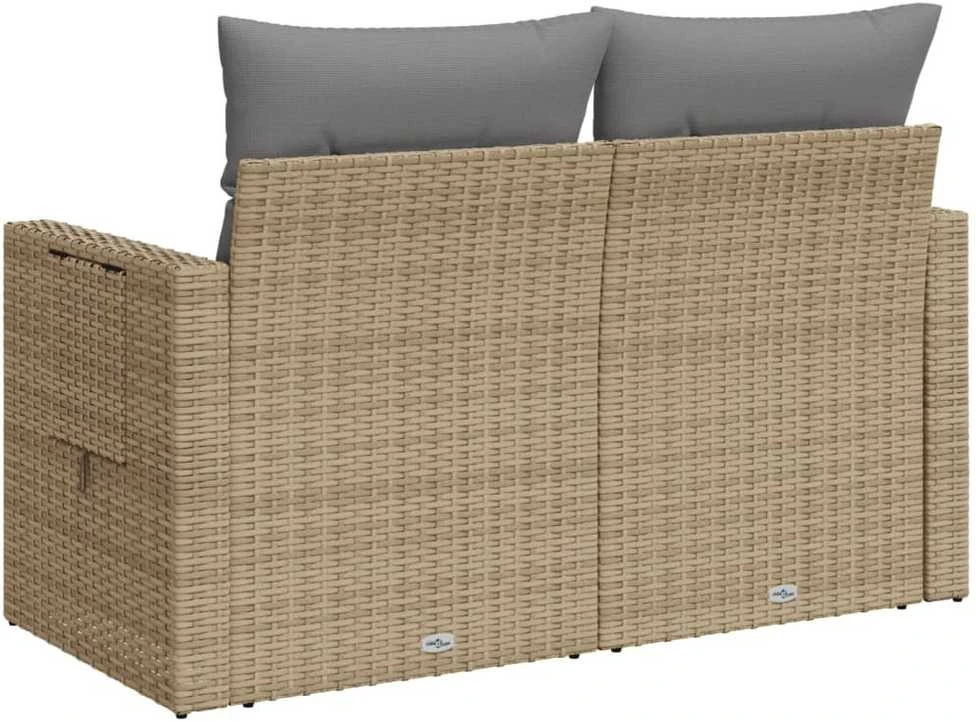 Dvivietė sodo sofa su pagalvėlėmis, smėlio spalvos, poliratanas