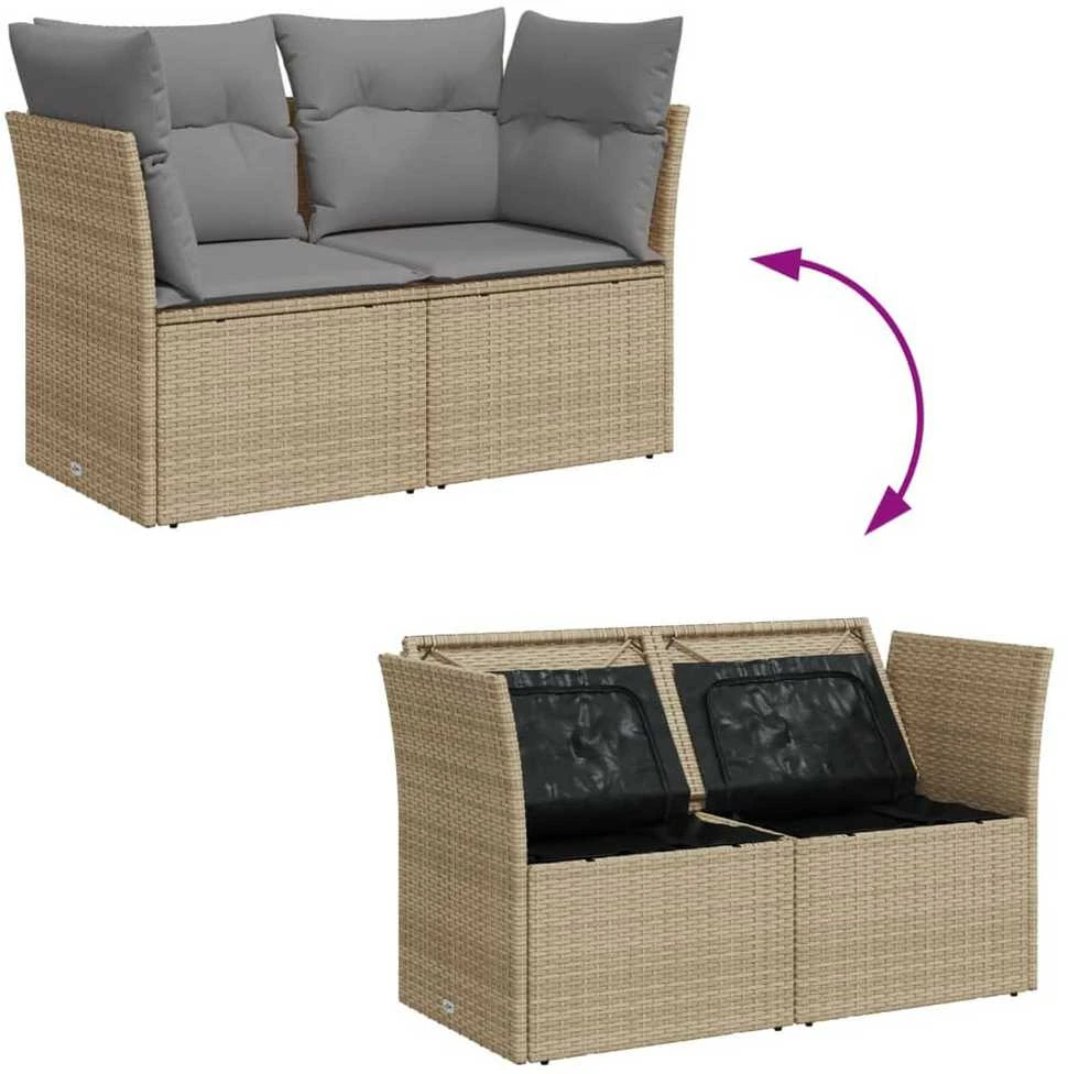 Dvivietė sodo sofa su pagalvėlėmis, smėlio spalvos, poliratanas