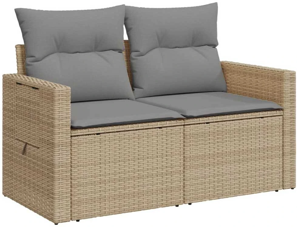 Dvivietė sodo sofa su pagalvėlėmis, smėlio spalvos, poliratanas