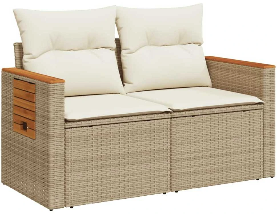 Dvivietė sodo sofa su pagalvėlėmis, smėlio spalvos, poliratanas