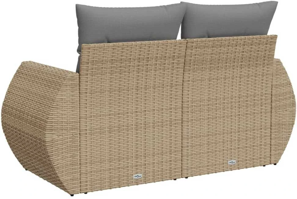 Dvivietė sodo sofa su pagalvėlėmis, smėlio spalvos, poliratanas