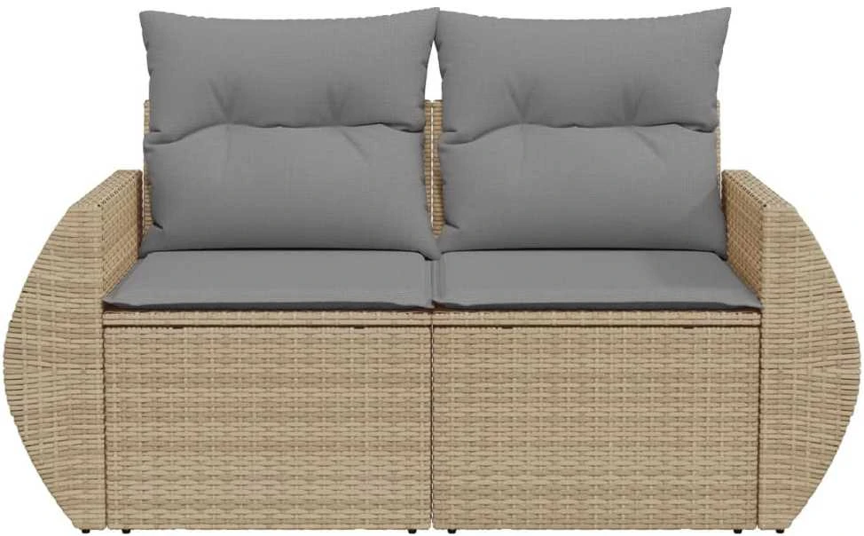 Dvivietė sodo sofa su pagalvėlėmis, smėlio spalvos, poliratanas