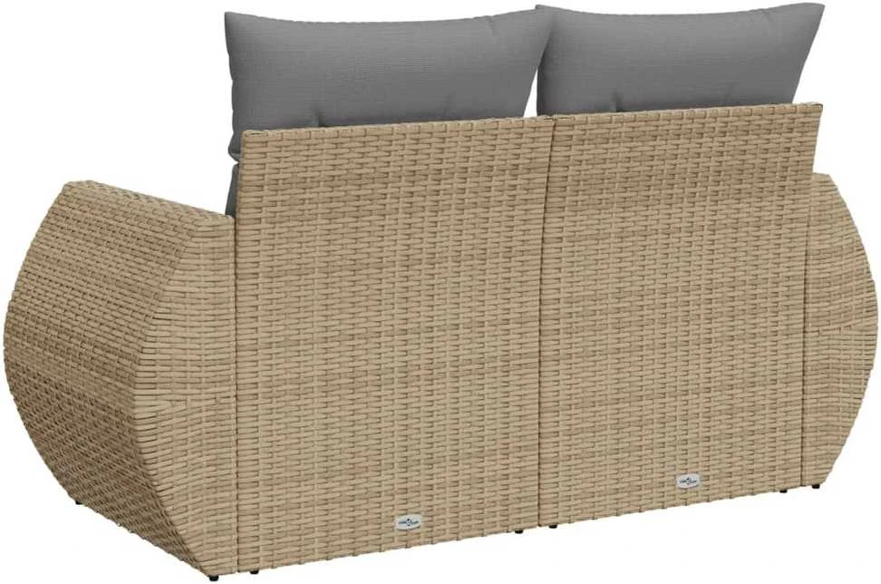 Dvivietė sodo sofa su pagalvėlėmis, smėlio spalvos, poliratanas