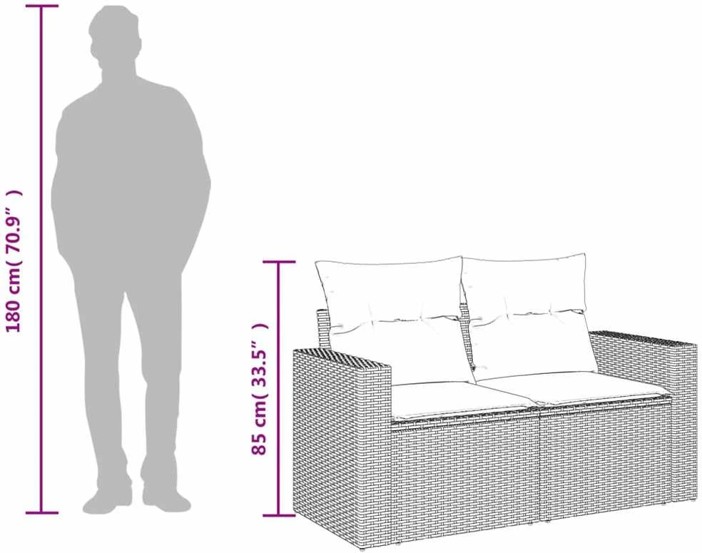 Dvivietė sodo sofa su pagalvėlėmis, šviesiai pilka, poliratanas