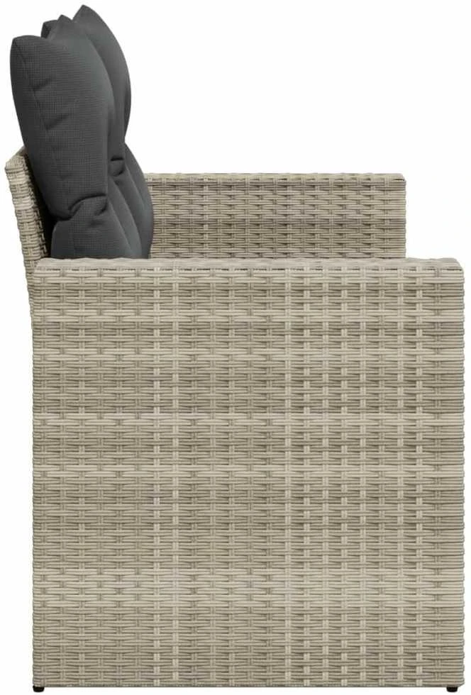 Dvivietė sodo sofa su pagalvėlėmis, šviesiai pilka, poliratanas