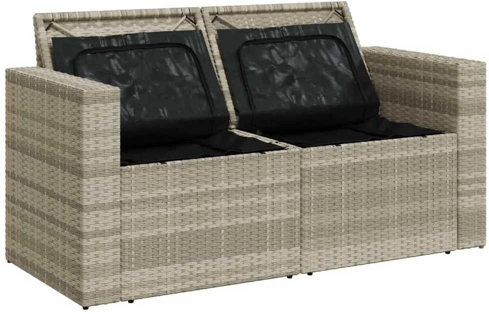 Dvivietė sodo sofa su pagalvėlėmis, šviesiai pilka, poliratanas