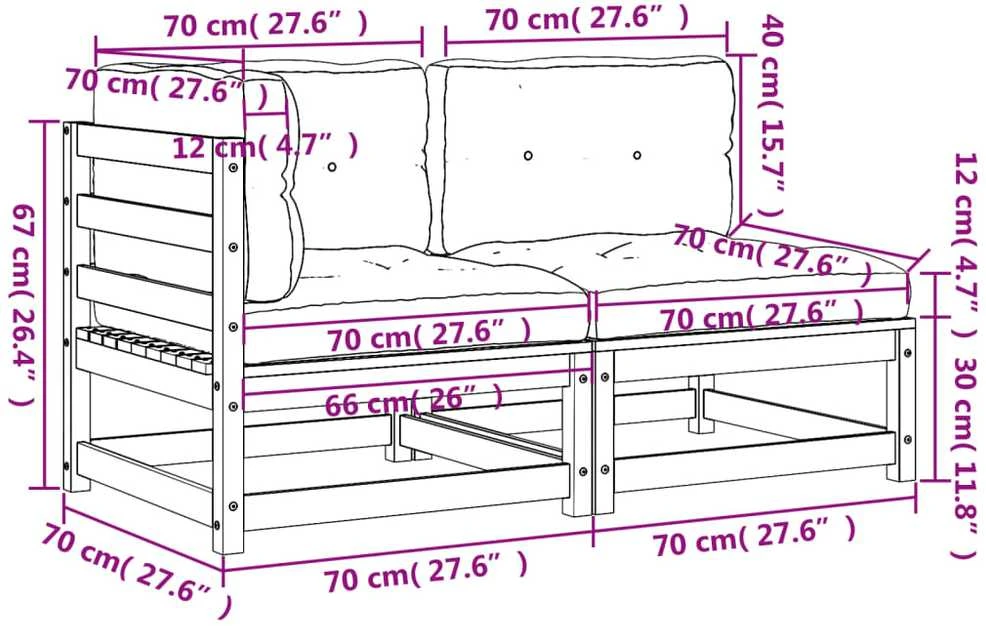 Dvivietė sodo sofa su pagalvėlėmis, vaško ruda, pušies masyvas