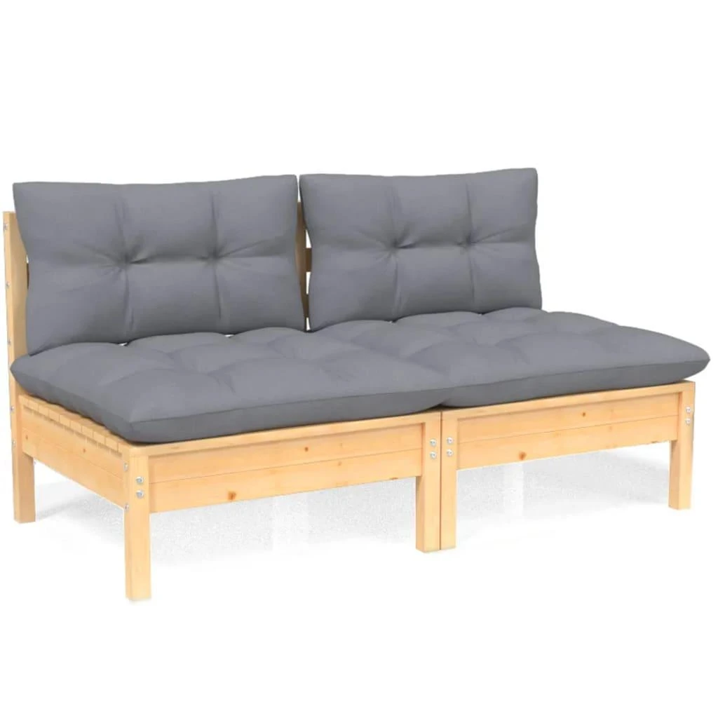 Dvivietė sodo sofa su pilkomis pagalvėlėmis, pušies masyvas
