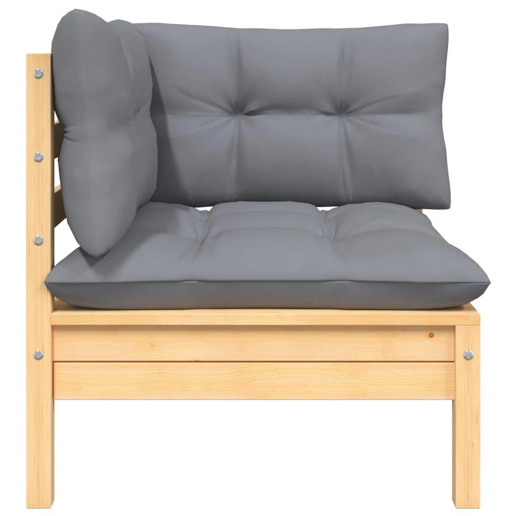 Dvivietė sodo sofa su pilkomis pagalvėlėmis, pušies masyvas