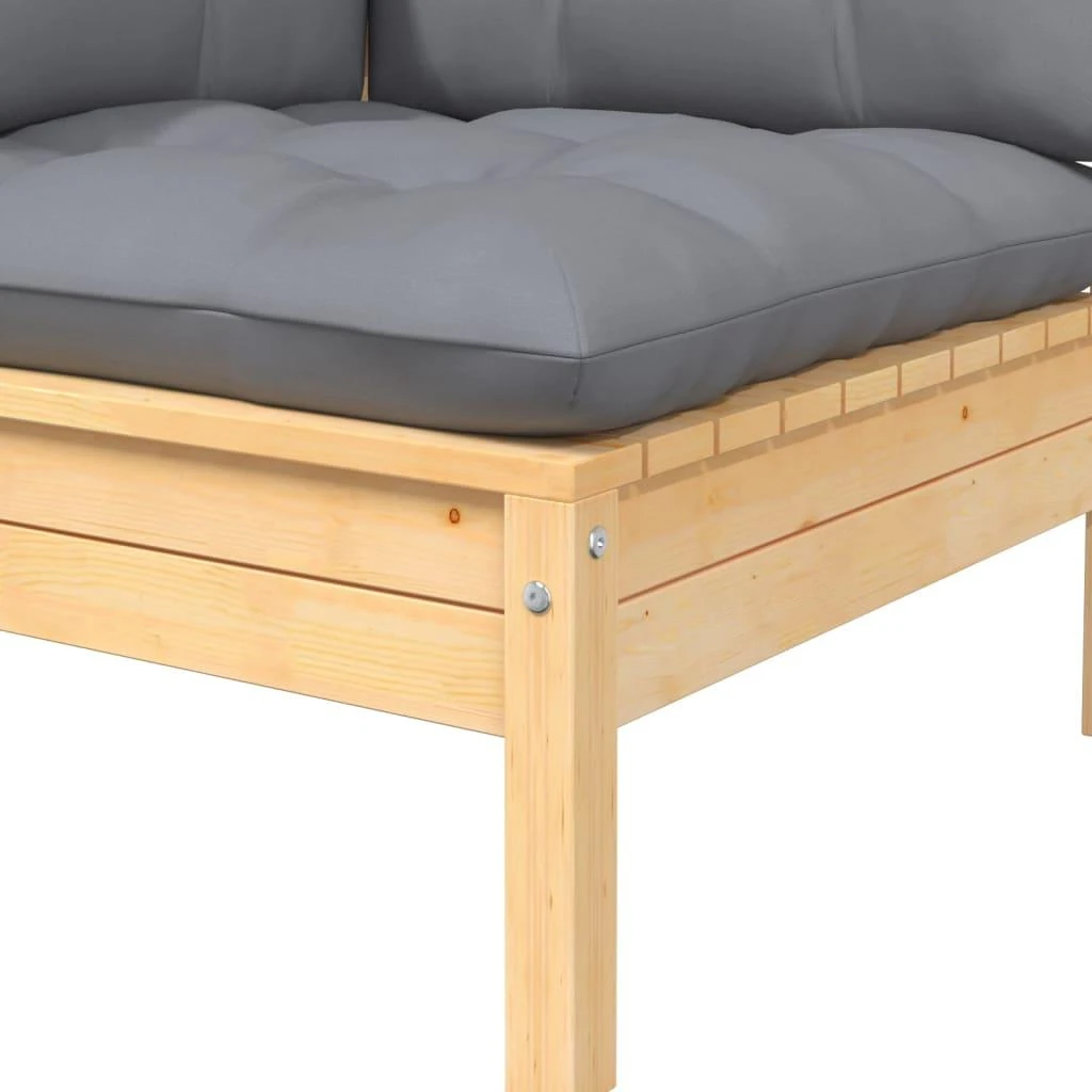 Dvivietė sodo sofa su pilkomis pagalvėlėmis, pušies masyvas