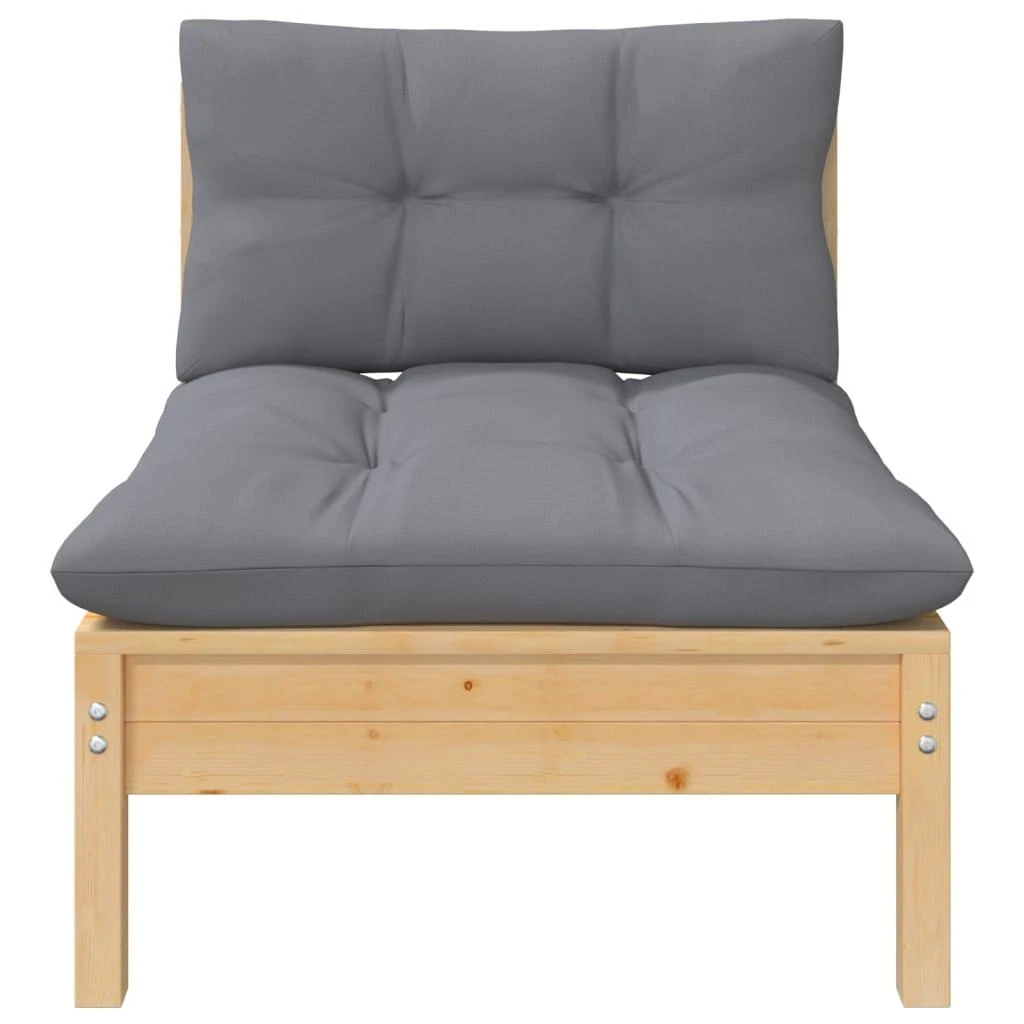 Dvivietė sodo sofa su pilkomis pagalvėlėmis, pušies masyvas