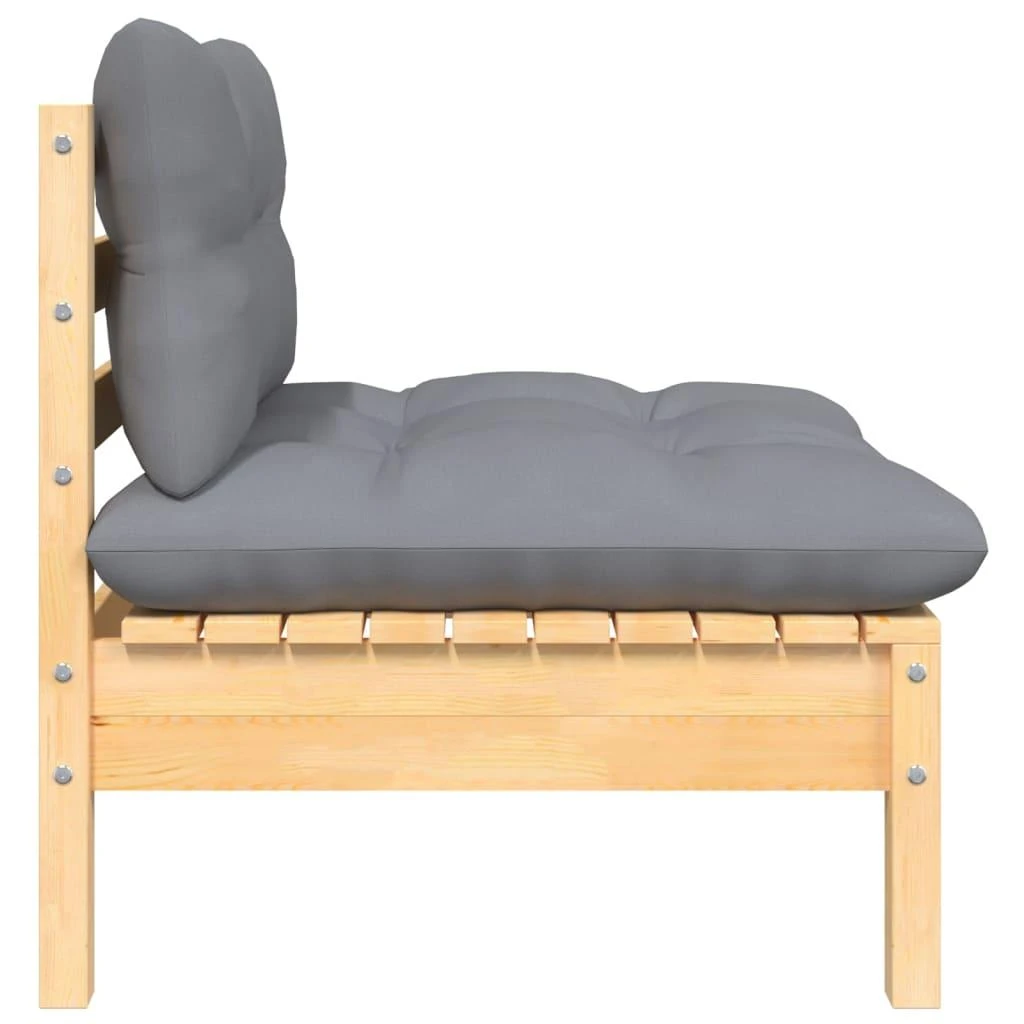 Dvivietė sodo sofa su pilkomis pagalvėlėmis, pušies masyvas