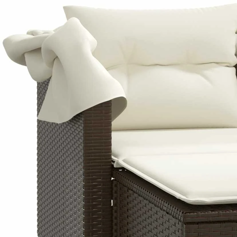 Dvivietė sodo sofa su skliautu/taburetėmis, ruda, poliratanas