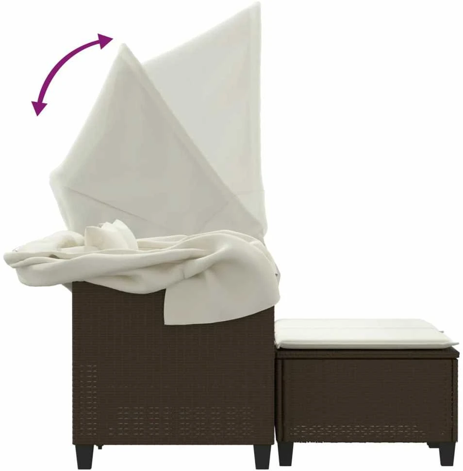 Dvivietė sodo sofa su skliautu/taburetėmis, ruda, poliratanas