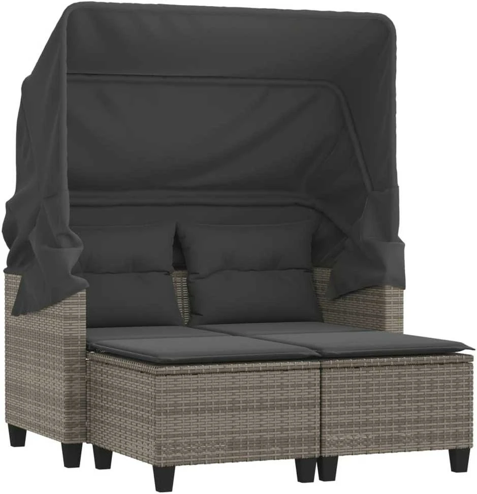 Dvivietė sodo sofa su skliautu/taburetėmis, pilka, poliratanas