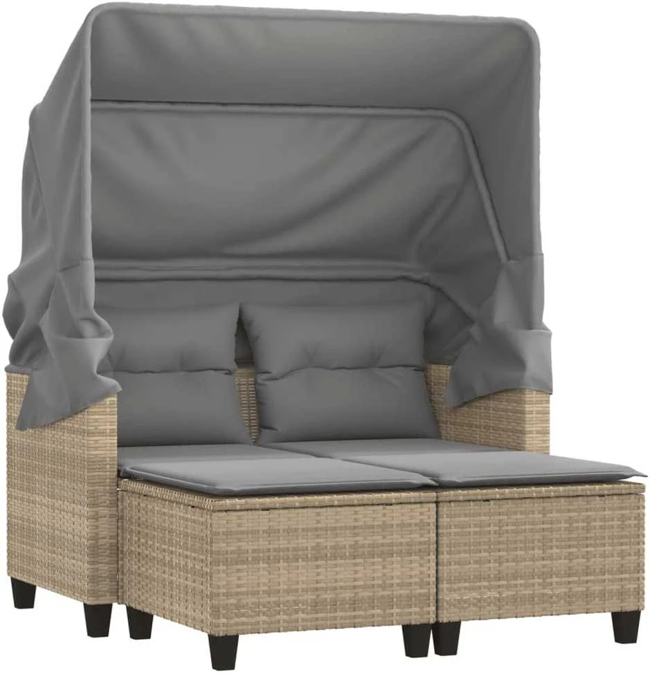 Dvivietė sodo sofa su skliautu/taburetėmis, smėlio, poliratanas