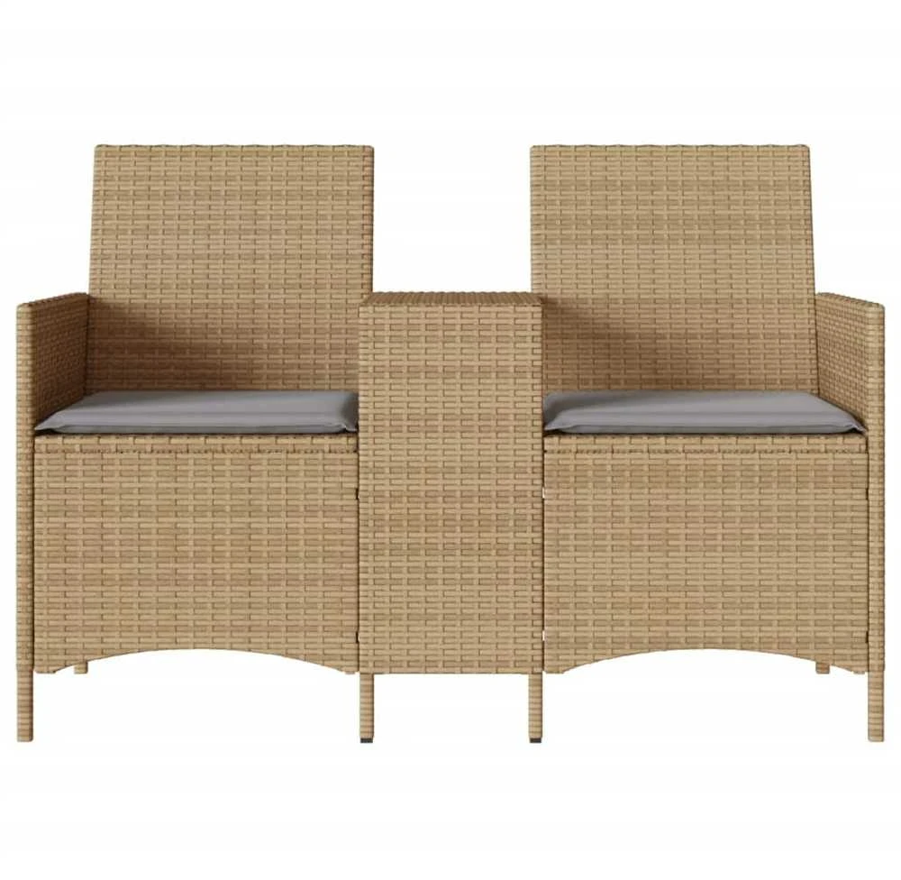 Dvivietė sodo sofa su staliuku ir pagalvėlėmis, smėlio spalvos