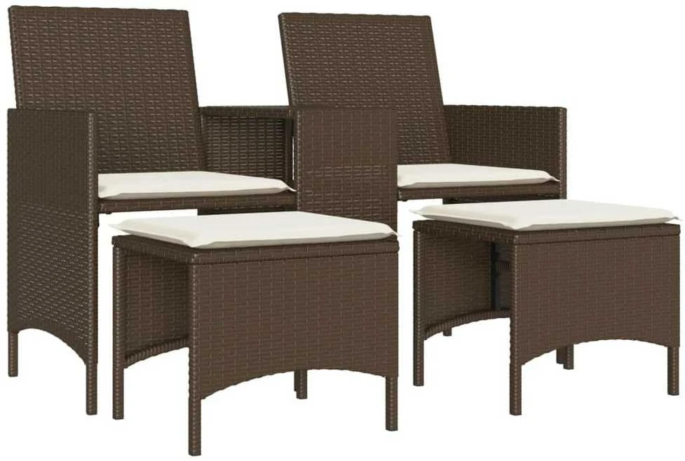 Dvivietė sodo sofa su staliuku/taburetėmis, ruda, poliratanas