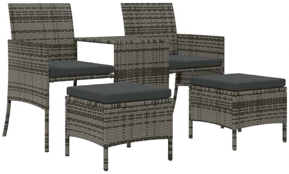 Dvivietė sodo sofa su staliuku/taburetėmis, pilka, poliratanas