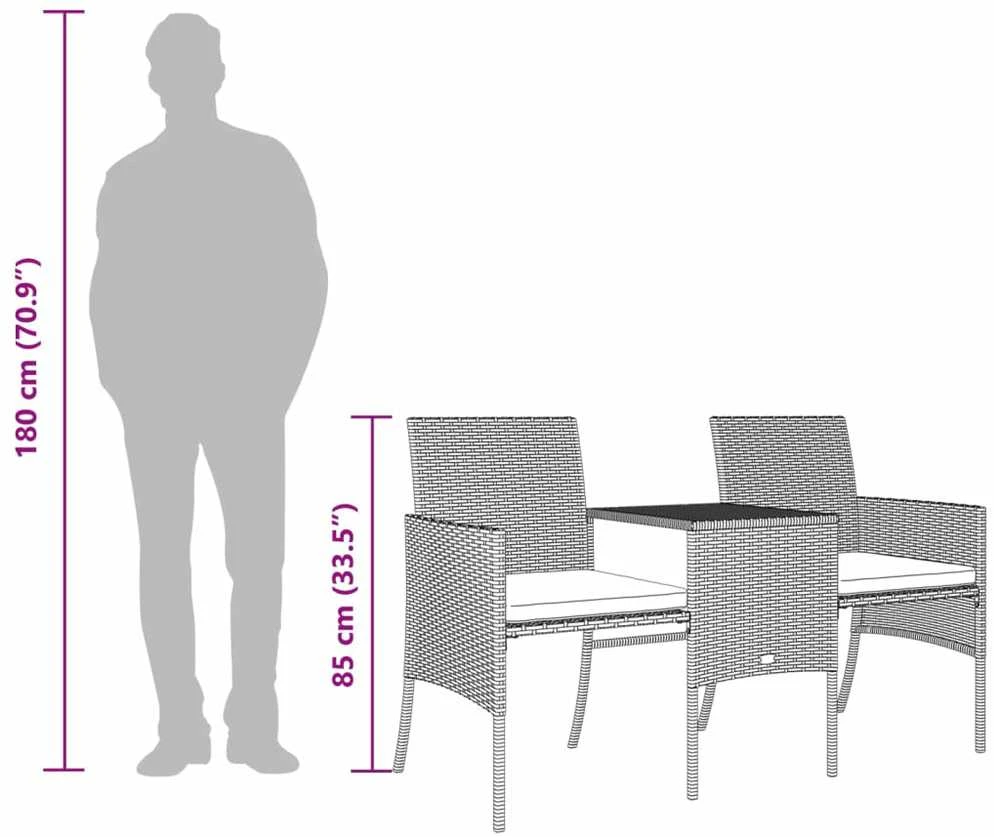 Dvivietė sodo sofa su staliuku/taburetėmis, ruda, poliratanas