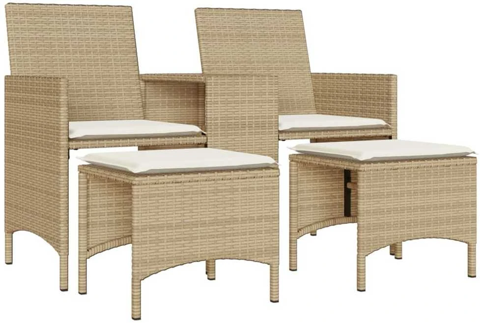 Dvivietė sodo sofa su staliuku/taburetėmis, smėlio, poliratanas