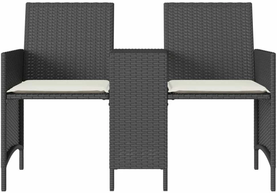 Dvivietė sodo sofa su staliuku/taburetėmis, juoda, poliratanas