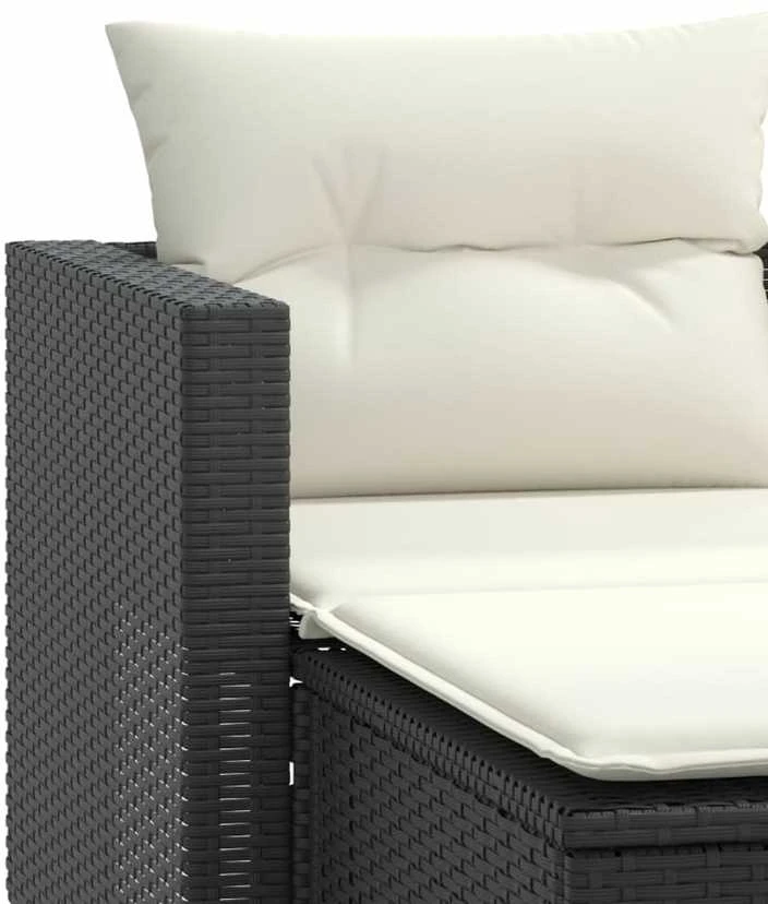 Dvivietė sodo sofa su taburetėmis, juodos spalvos, poliratanas