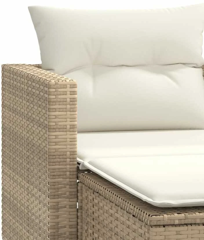 Dvivietė sodo sofa su taburetėmis, smėlio spalvos, poliratanas