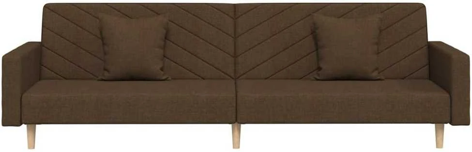 Dvivietė sofa-lova dvejomis pagalvėmis, rudos spalvos, audinys
