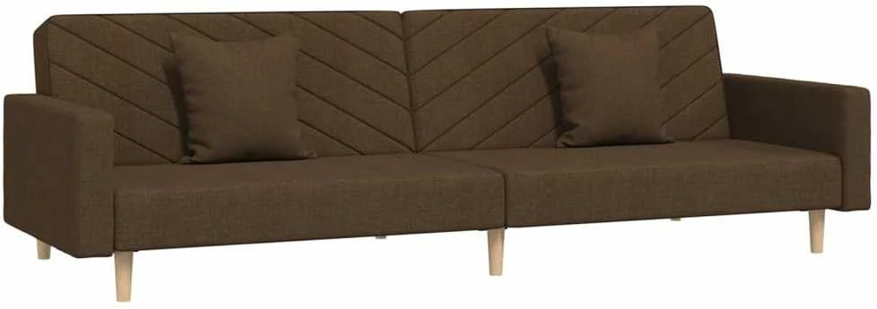 Dvivietė sofa-lova dvejomis pagalvėmis, rudos spalvos, audinys