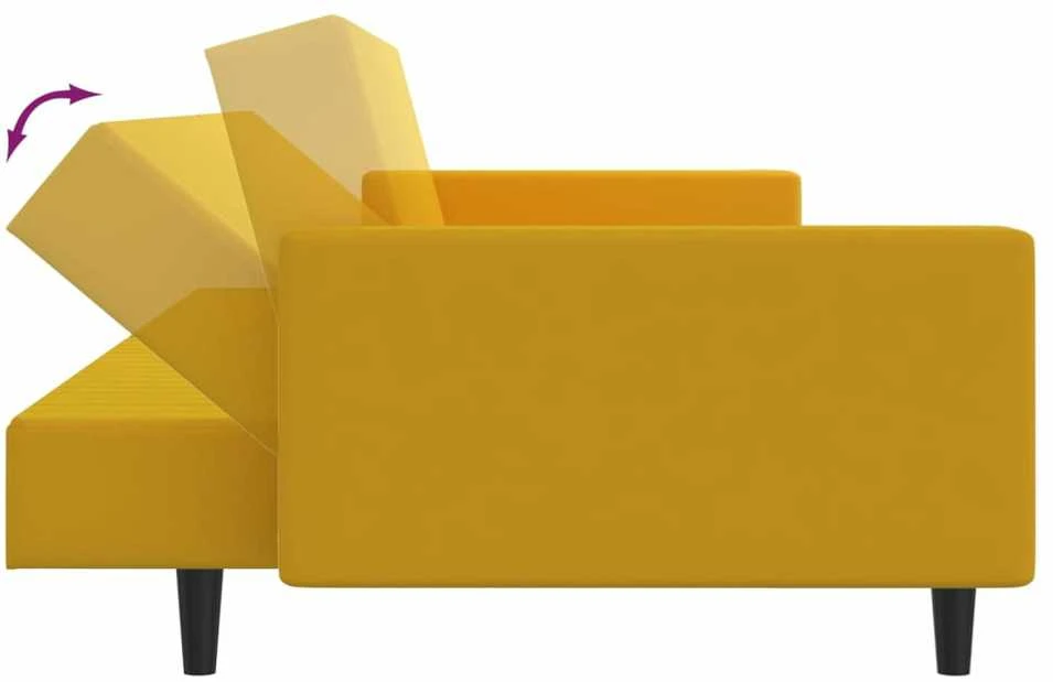 Dvivietė sofa-lova, geltonos spalvos, aksomas