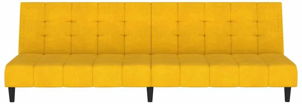 Dvivietė sofa-lova, geltonos spalvos, aksomas