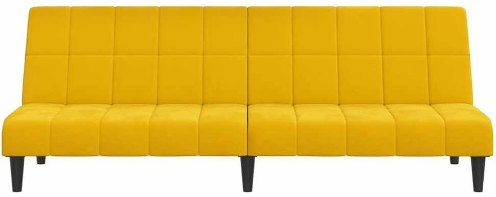 Dvivietė sofa-lova, geltonos spalvos, aksomas