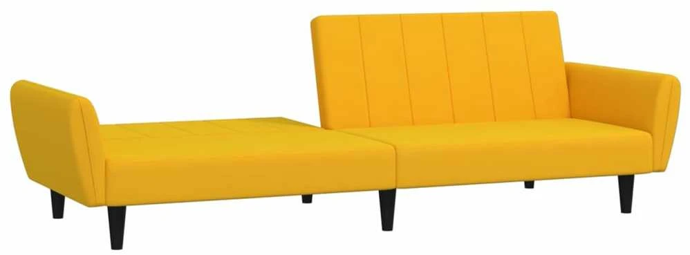 Dvivietė sofa-lova, geltonos spalvos, aksomas